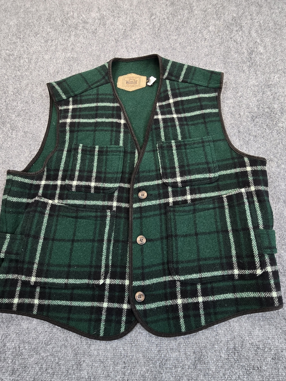 Woolrich Wool Vest Mens XL Green Tartan Plaid Hunting Outdoor Heritage